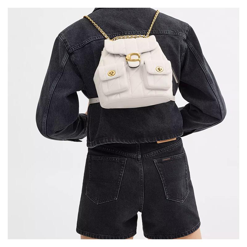 COACH Tabby 22 Metal Logo Quilted Sheepskin Backpack Small Women's Chalk White