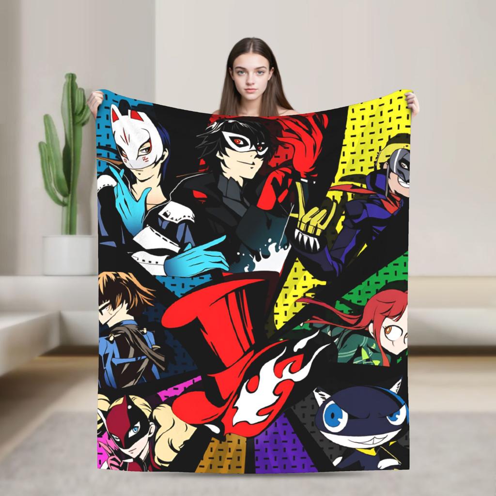 Soft Warm Blanket Picnic Animated Game P- Persona 5 Bedding Throws Flannel Bedspread For Couch Chair Aesthetic Sofa Bed Cover