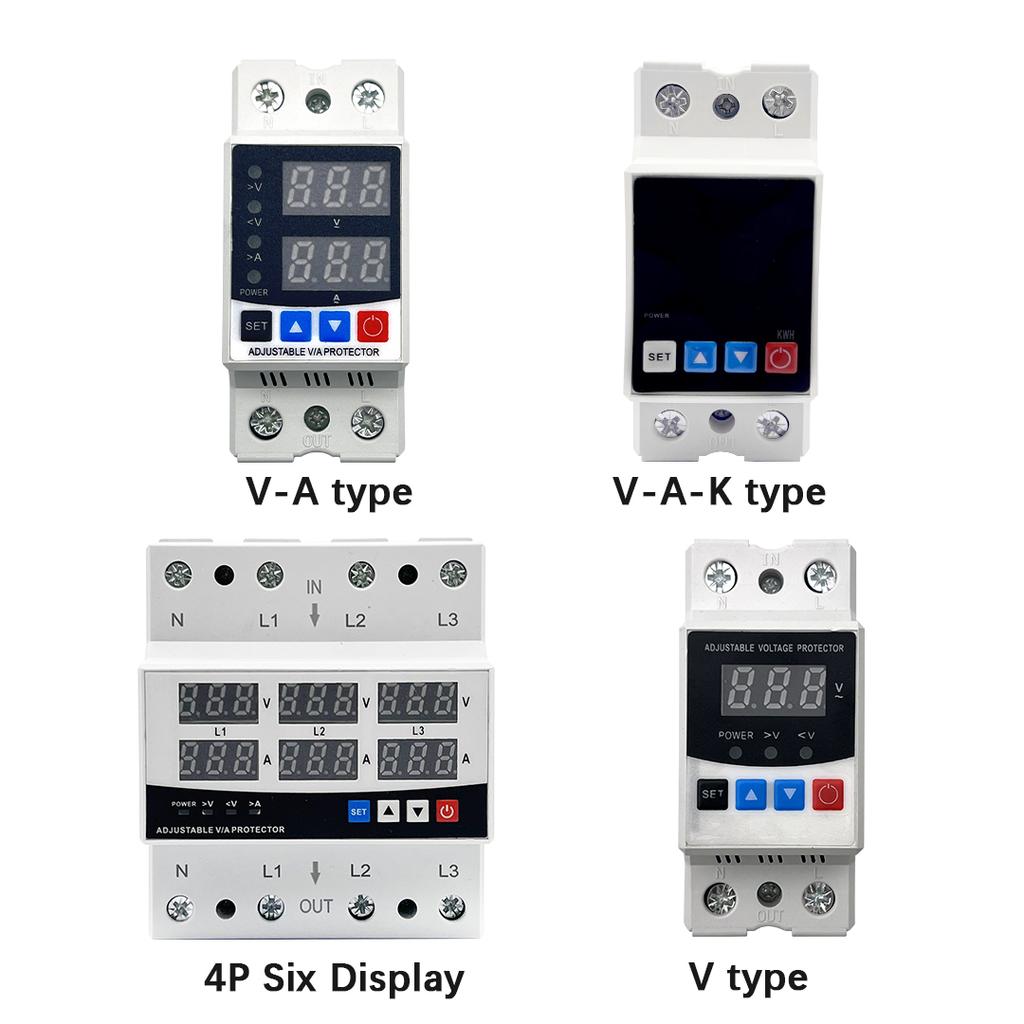 2P 4P Display Adjustable Overvoltage Current and Undervoltage Protection Device Relay 1-63A 230V