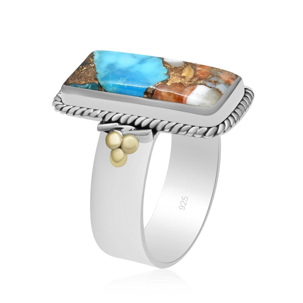 Двухцветное кольцо из стерлингового серебра 925 пробы с натуральным бирюзовым камнем устрицы для женщин и девочек
