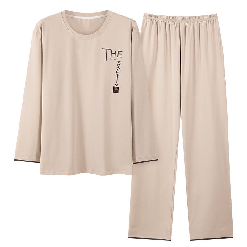 Two Pieces Set Men's Cotton Pajamas Set Long Sleeves Sleeping Top Pant Nightwear Big Size L-3XL Pyjamas Young Boy Pijamas Hombre