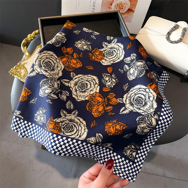 Silk Scarf for Women 70X70cm Square Scarf Sun Protection Shawl Versatile Neckerchief Headscarf Hair Band Accessories