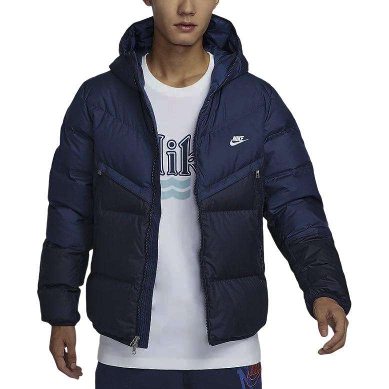 Nike Спортивная куртка-ветровка Storm-FIT Windrunner с капюшоном на молнии для мужчин, темно-синяя DV1132-410