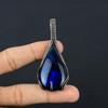 Подвеска ручной работы из лабрадорита с голубым отблеском, украшения из натуральных драгоценных камней, подвеска, обернутая медной проволокой 999 пробы, для подарка