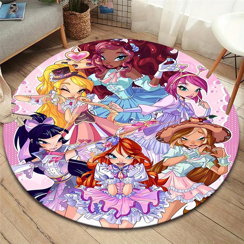 WonderfulPrecur, Круглый ковер Winx Club, Ковер для гостиной, спальни, дивана, игровой комнаты, Нескользящий коврик для пола