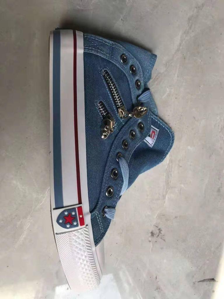 Korean Style Plus Size Women's High-Top Canvas Sneakers - Student Lace-Up Platform with Thick Sole