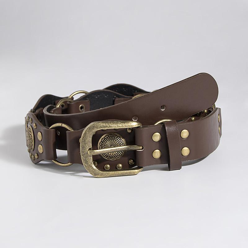 Artistic Vintage Faux Leather Belt With Irregular Design And Metal Buckle For Womens Casual Wear