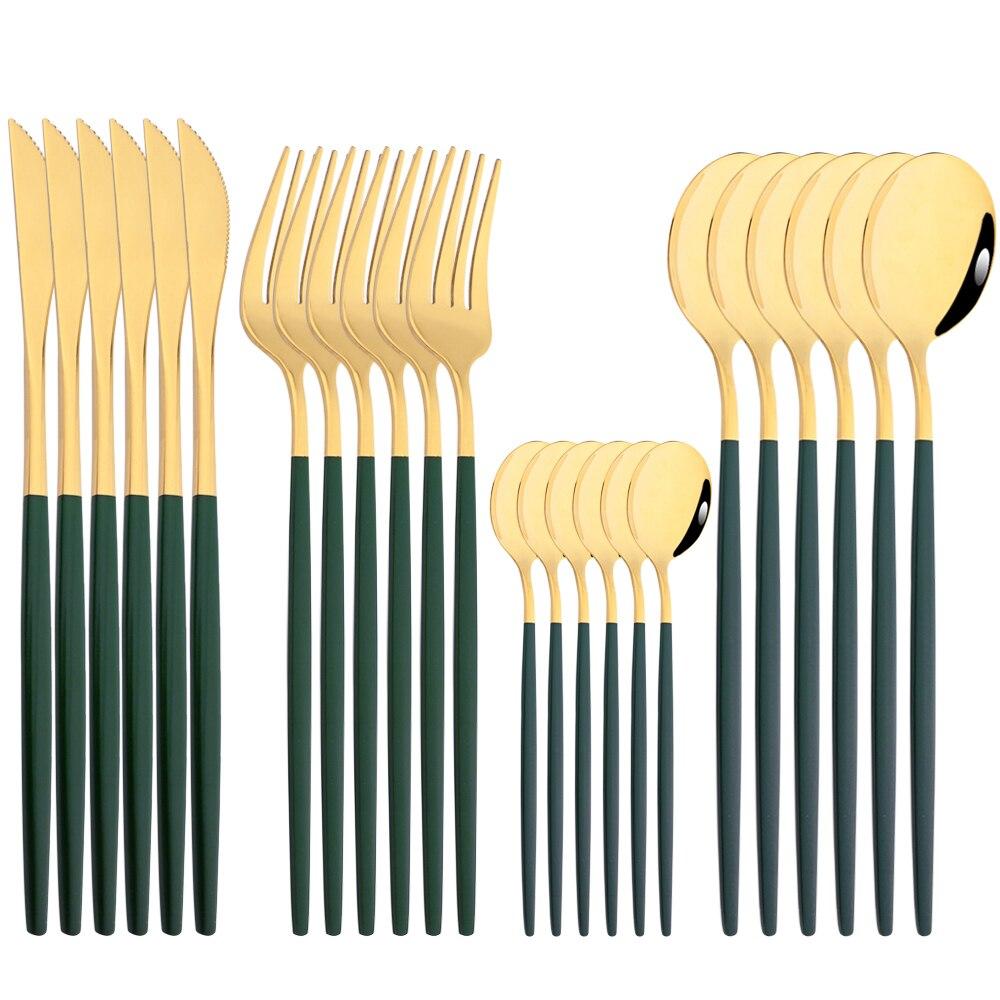 Mirror 24pcs Dinnerware Set Western Stainless Steel Cutlery Set Black Fork Spoon Silverware Set Knife Flatware Set Tableware Set