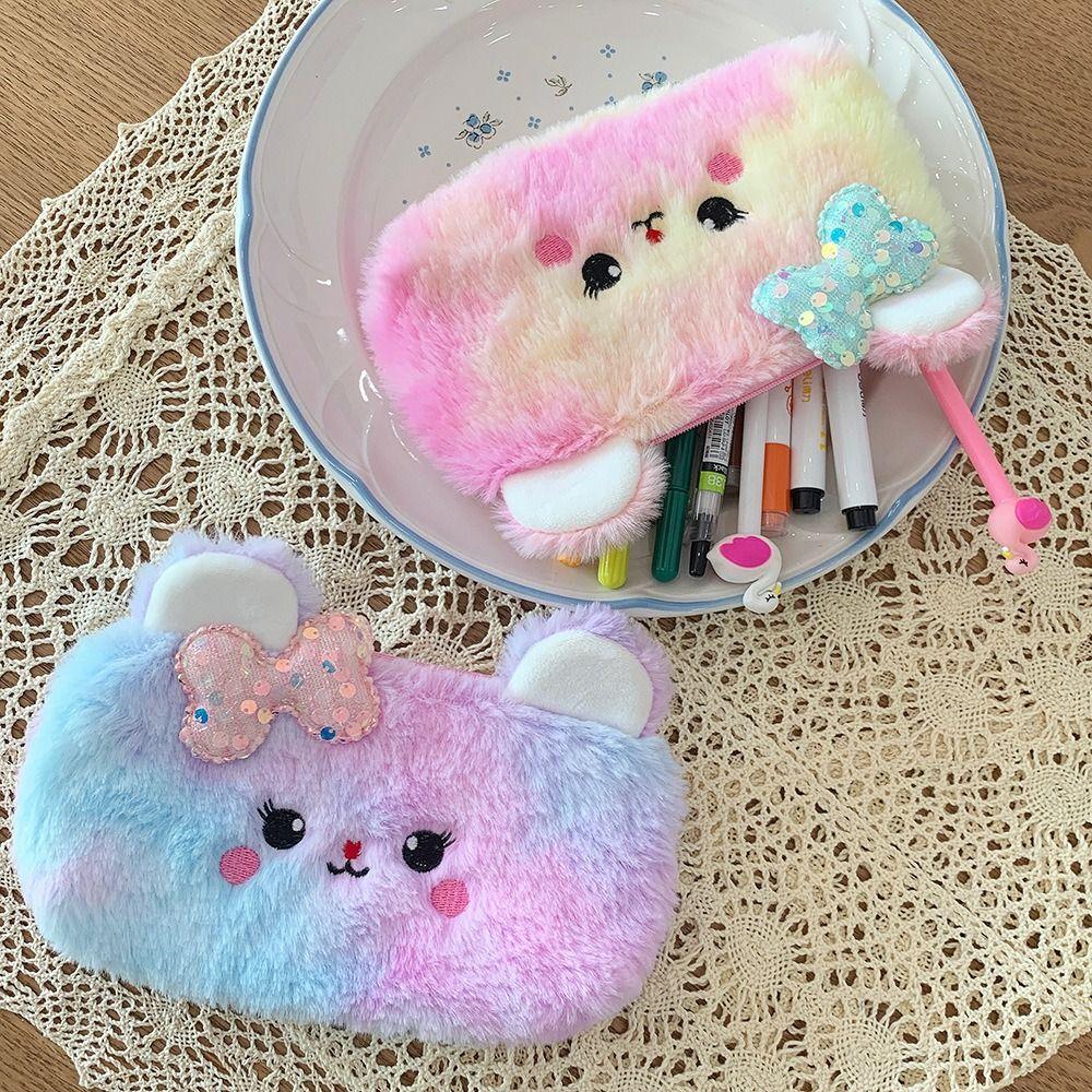 Plush Pencil Case Girl Heart Pen Box Cartoon Pen Storage Bag School Office Supplies