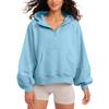Women's Fleece Jackets Fashion 1/2 Zipper  Long Sleeves Hooded Pullover Sweatshirt With Pockets