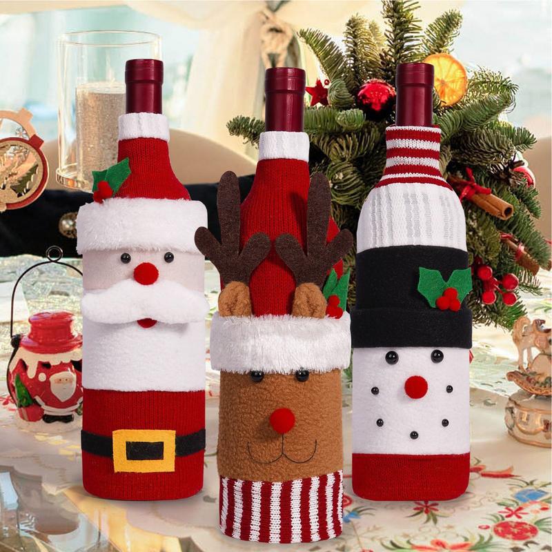 Рождественский свитер из винной бутылки, вязаный рождественский декор для винной бутылки, стильное и изысканное украшение стола для рождественских праздников