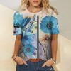 Женский летний топ с круглым вырезом, темпераментный, дышащий, с коротким рукавом, синий, с цветочным узором, свободного кроя, для повседневной носки