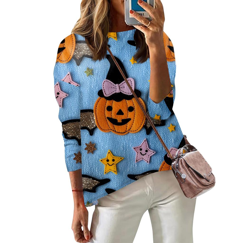 Женская футболка с принтом, длинный рукав, повседневная, выходного дня, модная, с заниженной линией плеч, с круглым вырезом, блузка