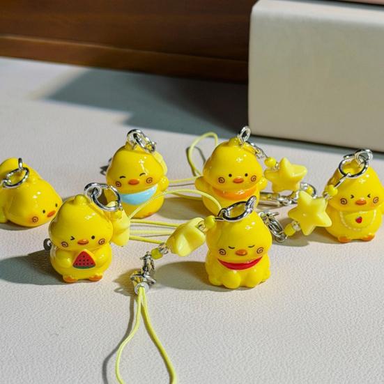 Keychain Pendant Resin Smooth Shiny Mini Size 3D Yellow Chicken Star Bead Design Keyring Bags Mobile Phone