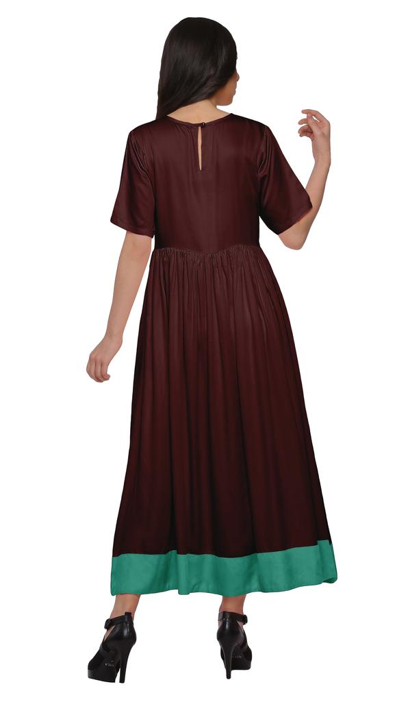 Moomaya Solid Casual Cotton Dress For Women A-Line Long Maxi Kurti Women