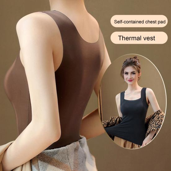 Thermal Tank Top for Women Fleece Lined Sleeveless Underwear Top with Built In Bra High Stretch Camisole Undershirt Soft Warm Base Layer
