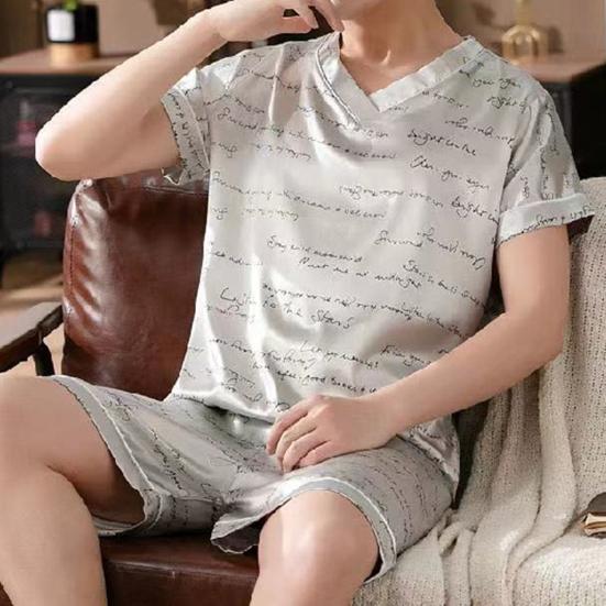 Night Clothes Simulated Ice Silk Casual-Wear Comfortable Tops Pants Men Pajamas Set Home Apparel