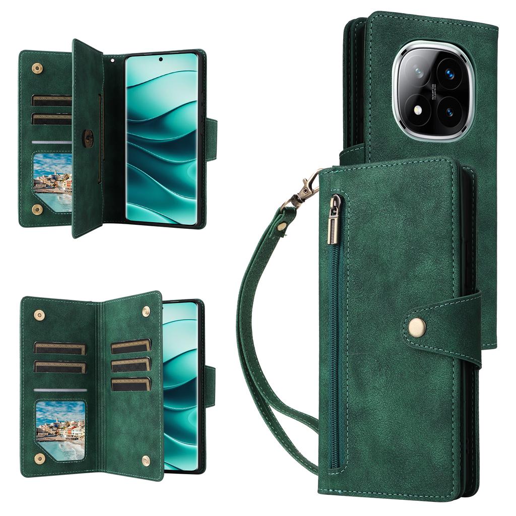 Leather Case For Xiaomi Redmi Note 14 Pro 5G/14 Pro+ 5G/Poco X7 5G Zipper Wallet Stand Phone Cover Rivet Decor