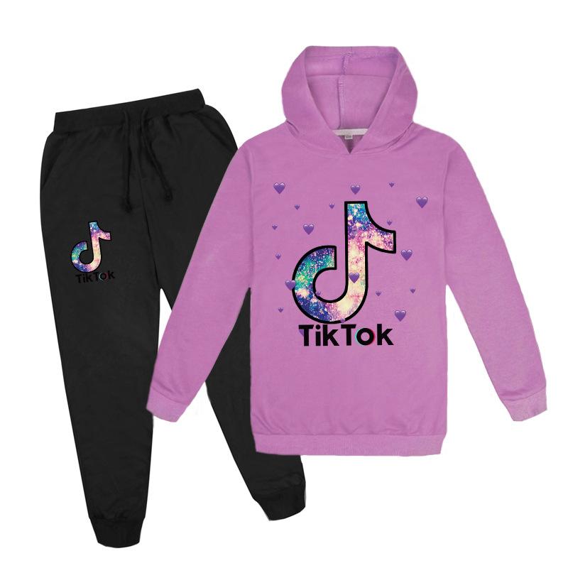 Повседневный детский спортивный костюм унисекс, детские толстовки с принтом Tik Tok с длинными рукавами + комплект штанов, модный пуловер с капюшоном, свитер + брюки