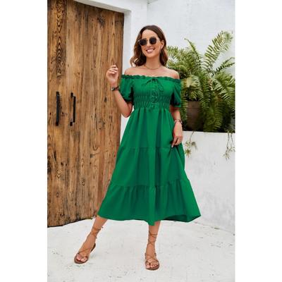 Женские платья-зонтики с завязками на шнурке, весна/лето, однотонные, с одним вырезом и коротким рукавом