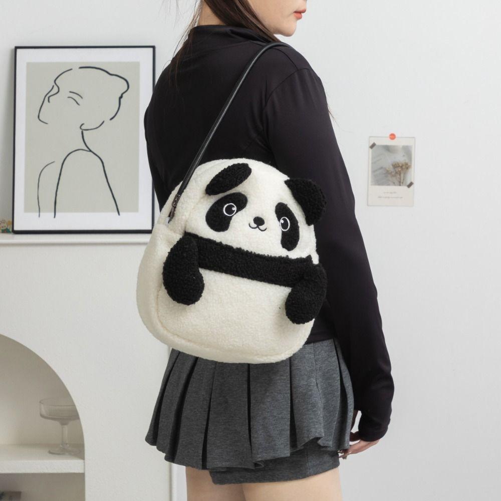 Soft Plush Rabbit Handbag Panda Student Schoolbag Storage Pouch Panda Shoulder Bag Travel/Outdoor