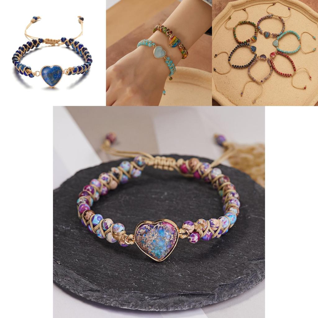 Браслет ручной работы в форме сердца с драгоценными камнями для летней моды