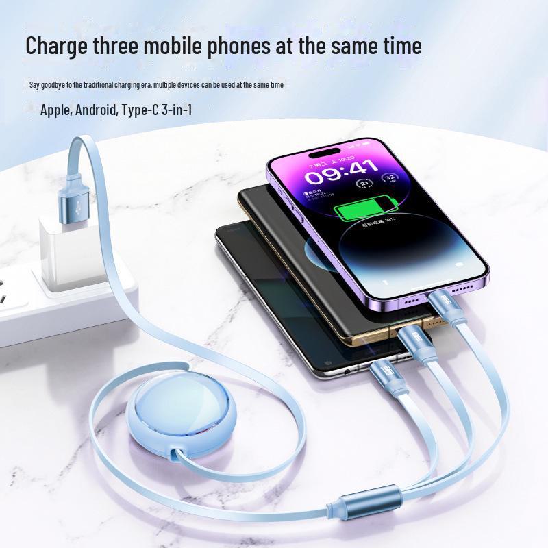 Многофункциональный кабель для быстрой зарядки 6 А, выдвижной, прозрачный, Macaron, для передачи данных - 100 Вт, три в одном, для зарядки в автомобиле