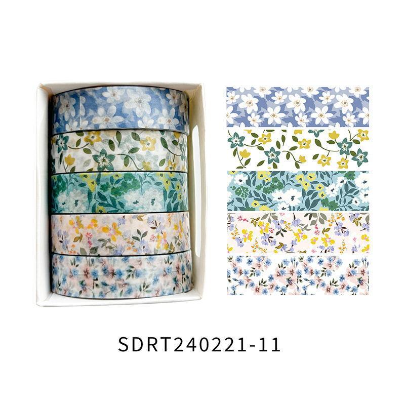 5rolls/pack Spring Flowers Romantic Series Washi Tapes Multi Color Floral Pattern Decorative Skinny Blooms Masking Tapes