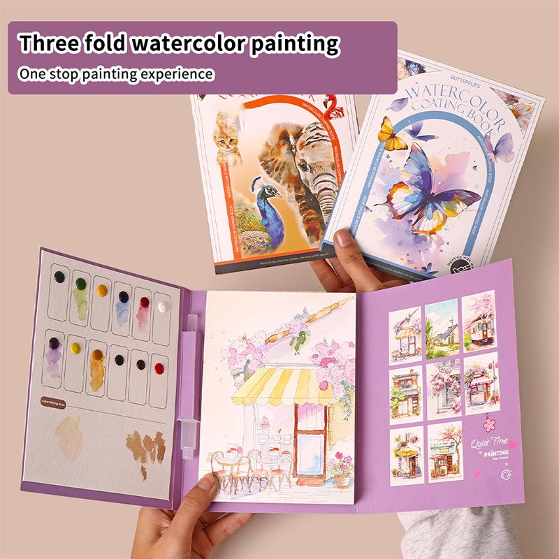 1 Набор Креативный набор для акварельной живописи с 12-цветной твердой краской, раскраска для снятия стресса у детей, набор для акварели для искусства родителей и детей