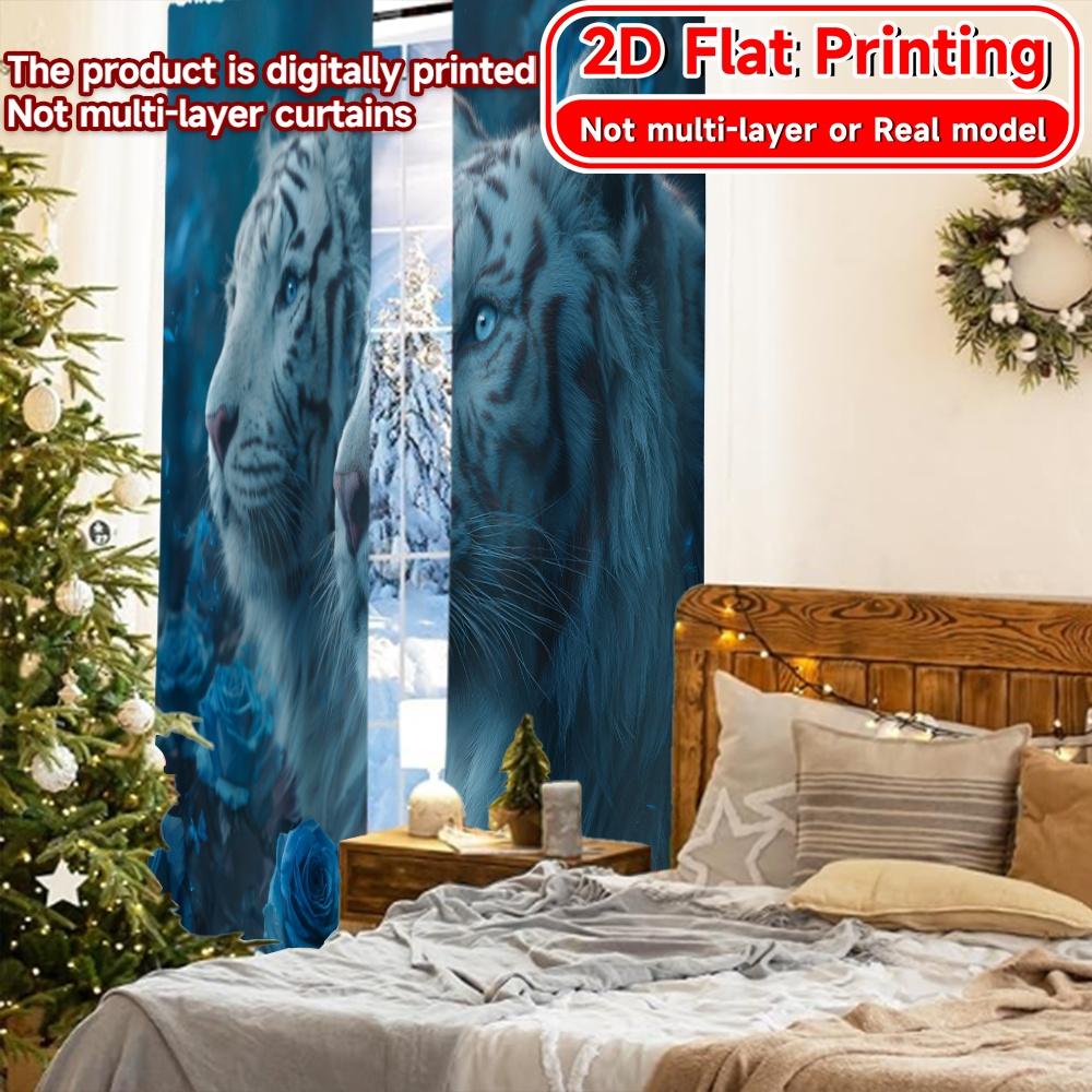 2D Flat Printing,2pcs Mystic Blue Tigers Modern Minimalist Curtains Machine Washable Fabric Curtains Outdoor Decorations Ldeal