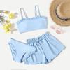 1Set Children's Solid Color Ruffled Two-piece Swimsuit Girls Three-piece Swimsuit Set