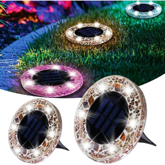 Flat Mosaic Solar Disk Lights Outdoor Waterproof Anti-Rust Garden Lighting Decor for Pathway Garden Yard Law