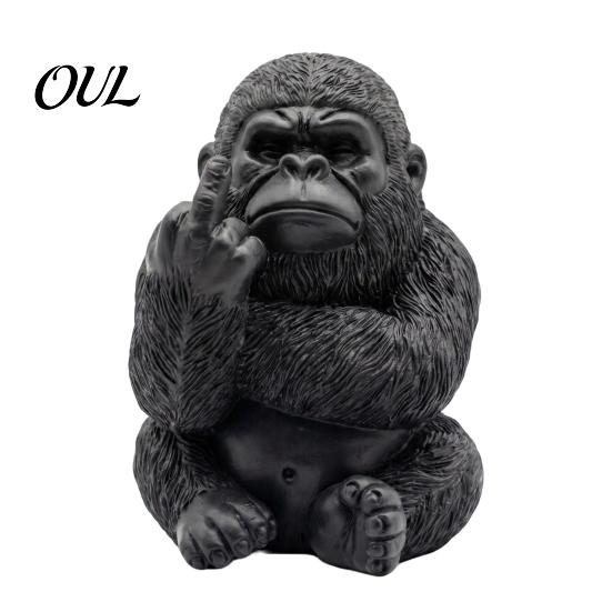Cool Birthday Gift for Car Enthusiasts Funny Middle Finger Gorilla Statue, Resin Sitting Chimpanzee Figurine, Miniature Gesture Statue Desk