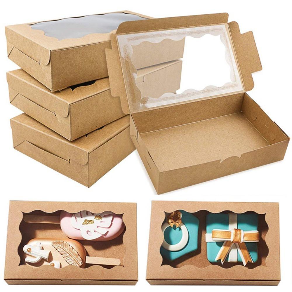 5/10pcs with Window Candy Chocolate Boxes Kraft Paper Gift Packaging Box Baking Supplies