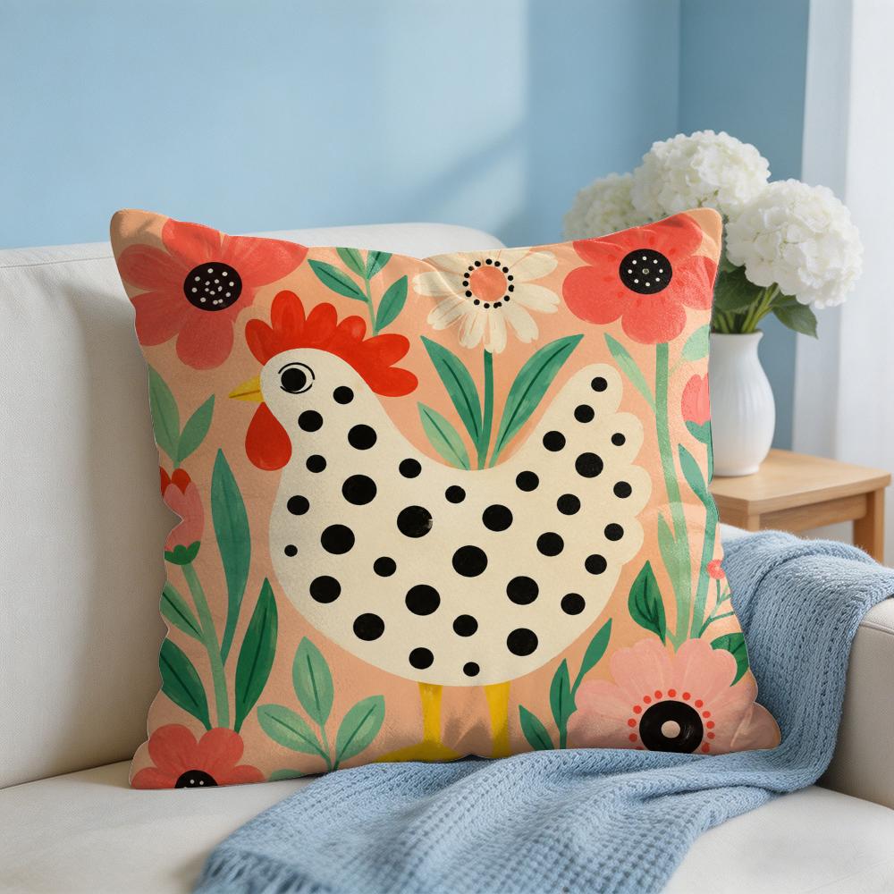 Spotted Rooster Flower Cushion Cover Short Plush Soft DoubleSided Printing Pillow Case Cozy Sofa Bedroom Home Decor Gift