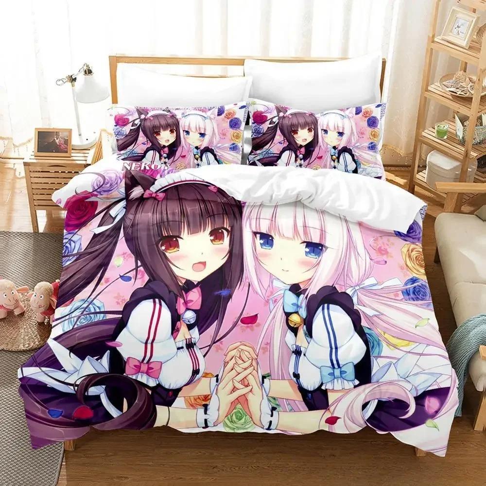 3D Печать Аниме Кавайные Девочки Nekopara Коллекция Постельного Белья Односпальная Двуспальная Полная Квин Кинг Размер Коллекция Постельного Белья Для Взрослых Детей Спальня Пододеяльник Коллекции