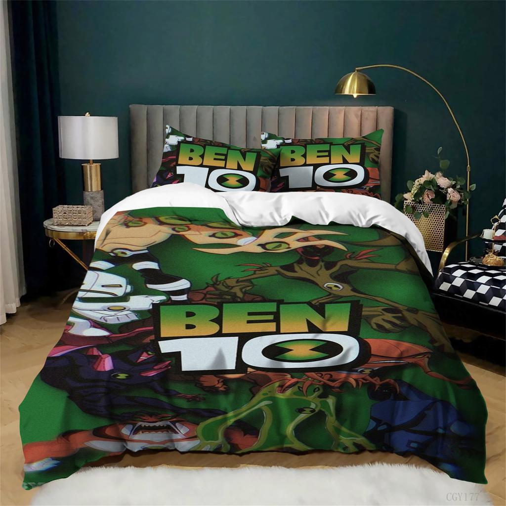 Cartoon Ben 10 Duvet Cover Set Ultra Soft Breathable Bedding Set Queen Size Lightweight Duvet Cover with 2 Pillow Cases