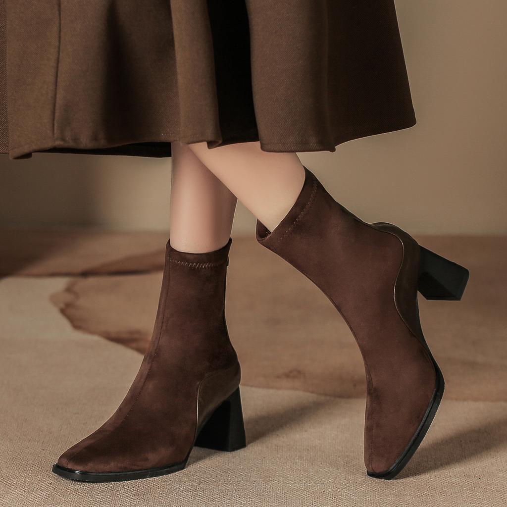 Winter Small Medium Boots Children's Color Matching Women's Thick-soled Martin Boots Custom Rear Zipper Thick Heel Suede Short Boots