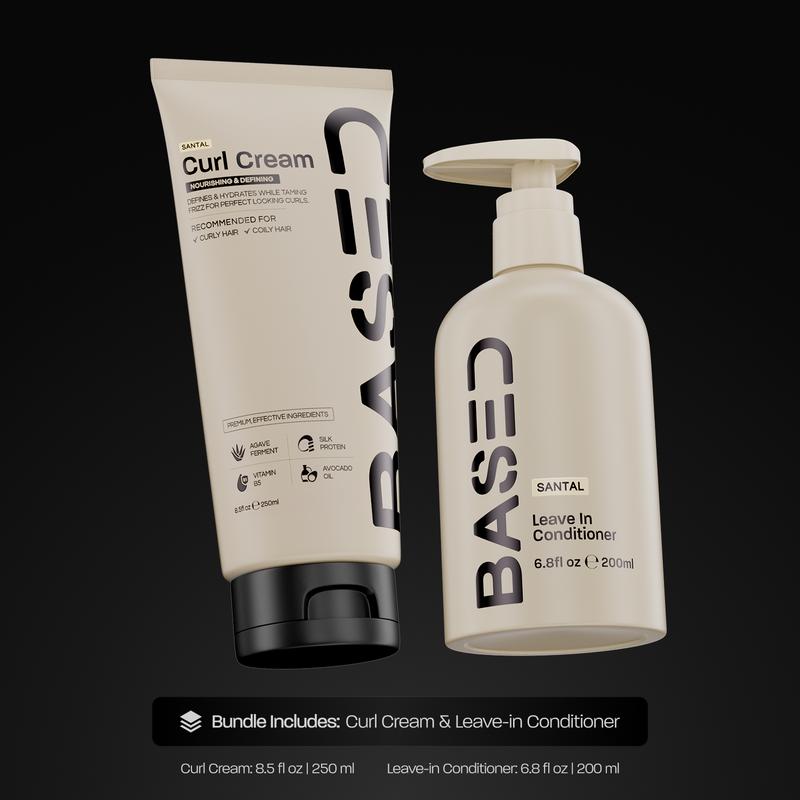 Набор для кудрявых волос BASED Curl Dual-Action Set: Премиальный, нетоксичный набор: крем для кудрей и несмываемый кондиционер — для очерченных кудрей