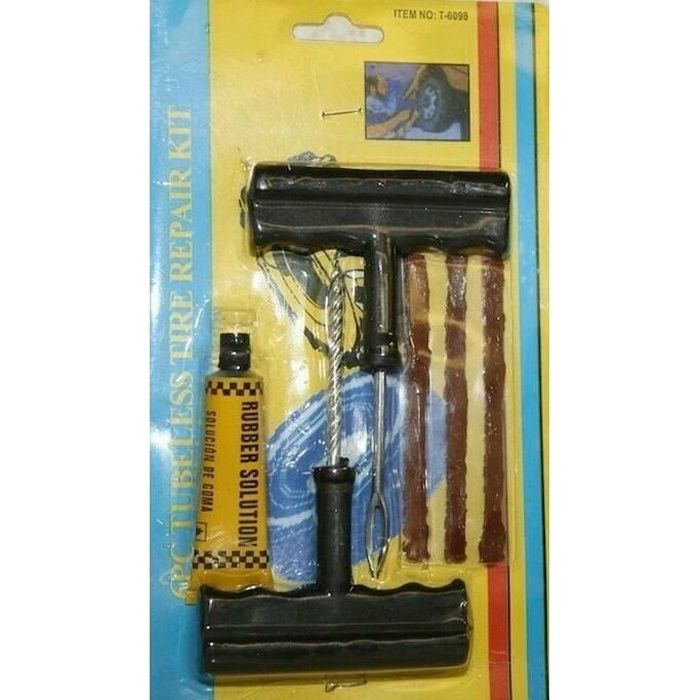 Kit de réparation Tubeless - KMSTARS - 3 mèches préencollées - Tube de colle inclus - Noir