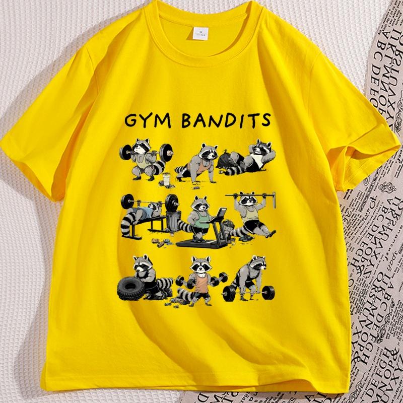 Funny Cat Workout Raccoon Weightlifting Tshirt Casual Cotton Short Sleeve Round Neck Team Trash Raccoon Tshirt Loose Male Tees