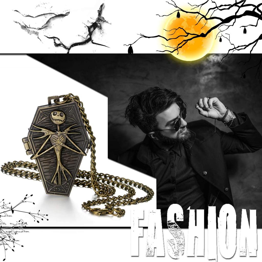 Карманные часы Lancardo с ожерельем, цепочкой для свитера, карманные часы с аналоговым кварцевым корпусом в стиле ретро с черепом и костями, шестиугольный математический планшет для ежедневных поездок на работу