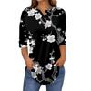3/4 Length Sleeve Womens Tops Summer T-Shirts Floral Print V Neck Casual Basic Tee Button Shirts Tunic Tops