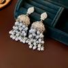 Inlaid Rhinestone Pearl Drop Earrings for Women Retro Style Design Tassel Dangle Earrings High Quality Zircon Wedding Gifts