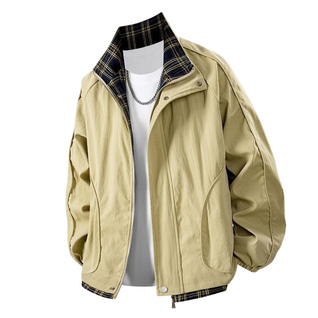 Men's Fashion Youth Casual Coat Fashion  Stand Collar Stitching Loose Large Size Coat