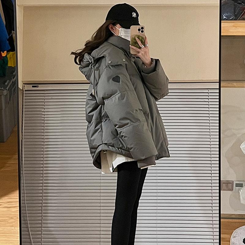 Fashion Design Gray Short Down Cotton Bread Jacket for Couples with Unique Bread Coat