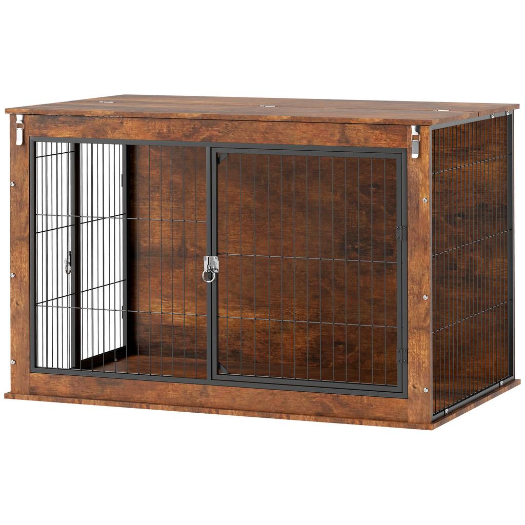 Dog Crate Furniture With Openable Top Two Doors For Extra Large Dogs Rustic Brown