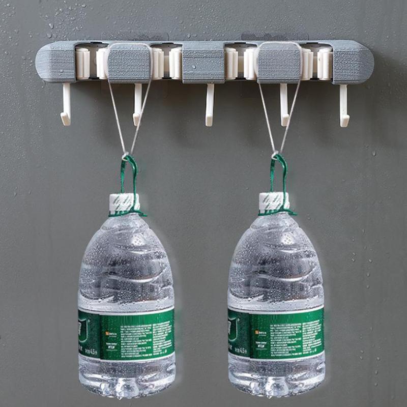 Wall Mounted Mop Holder Multi-Functional Broom Hanger Shelf Home Kitchen Storage Bathroom Suction Hanging Pipe Traceless Hooks
