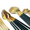 24Pcs Stainless Steel Dinnerware Set Kitchen Green Gold Cutlery Set Knife Fork Spoon Flatware Tableware Minimalist Silverware