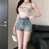 2025 Summer Low Waist Vintage Ripped Denim Shorts - Women's Sexy Loose Fit